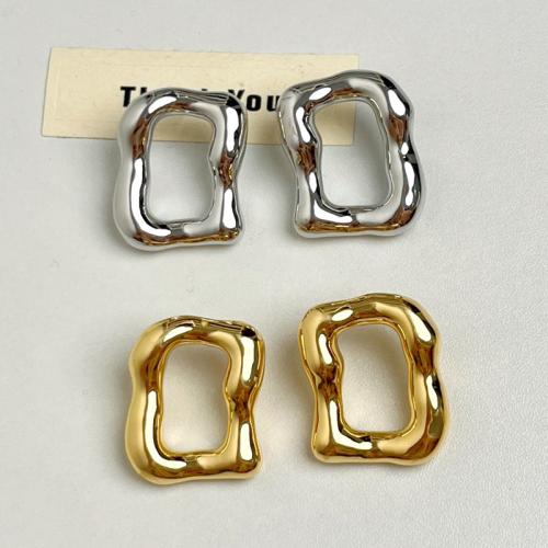 Zinc Alloy Stud Earring, Square, plated, fashion jewelry & for woman & hollow 