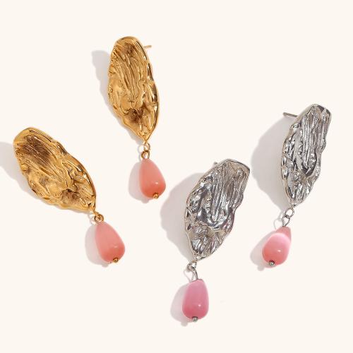 Stainless Steel Drop Earring, 304 Stainless Steel, with Jade Red, plated, fashion jewelry & for woman 