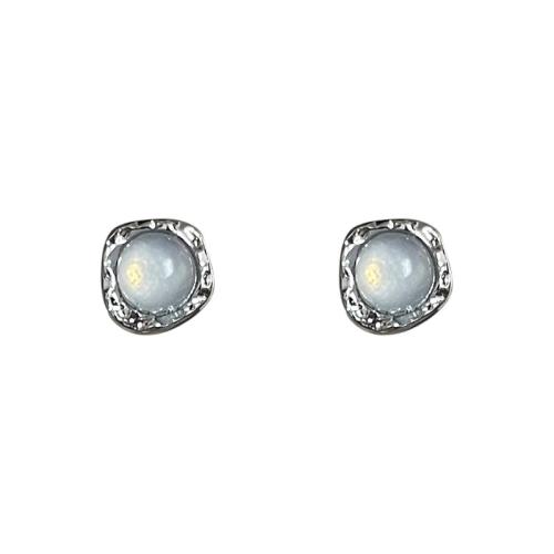 Zinc Alloy Stud Earring, with Cats Eye, plated, for woman, silver color, 8mm 