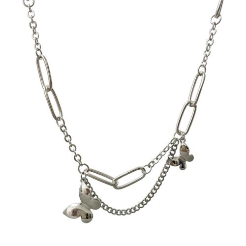 Zinc Alloy Necklace, with Iron, with 6CM extender chain, Butterfly, plated, for woman, silver color Approx 38 cm 