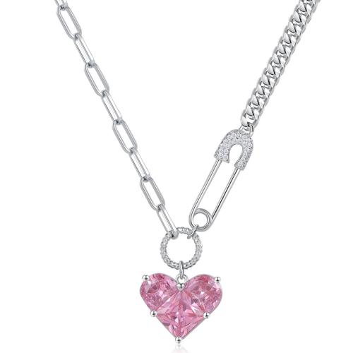 Collier en alliage de Zinc au Crystal, avec cristal, Placage, pour femme & avec strass, rose Environ 45 cm, Vendu par PC