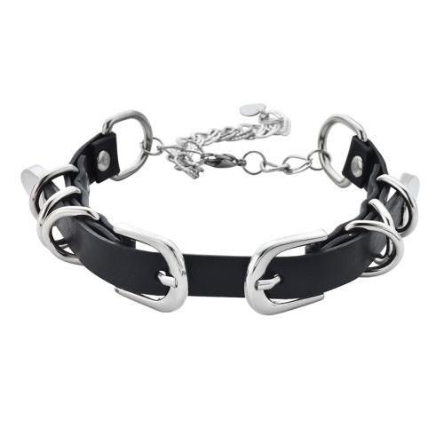 Mode Collier Choker, alliage de zinc, avec cuir PU, avec 10cm chaînes de rallonge, Placage, bijoux de mode & pour femme, noire Environ 28 cm, Vendu par PC