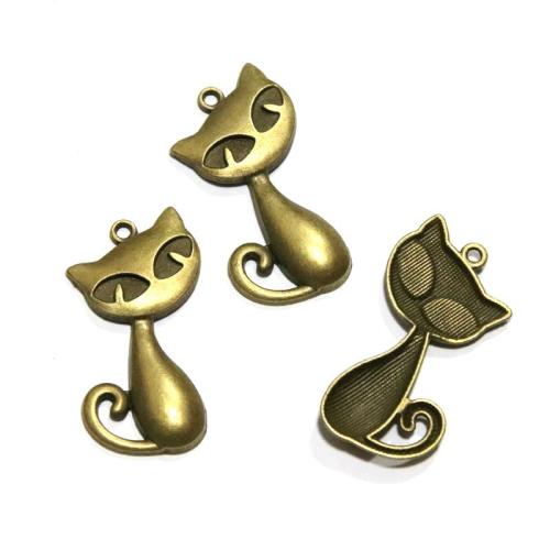 Pendentifs animaux en alliage de zinc, chat, Plaqué de couleur de bronze antique, DIY Vendu par sac