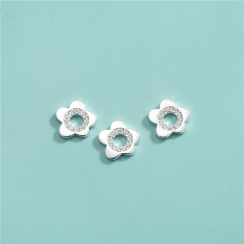 925er Sterling Silber Beilagscheibe, Blume, DIY & mit Strass, 8.6x1.3mm, Bohrung:ca. 2.8mm, verkauft von PC