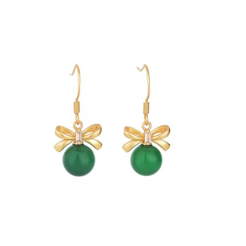 Cubic Zirconia Micro Pave Brass Earring, with Synthetic Jade, fashion jewelry & micro pave cubic zirconia & for woman, 28mm 