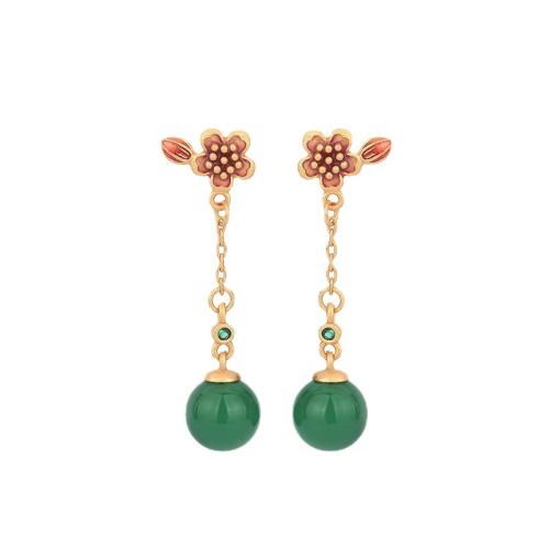 Cubic Zirconia Micro Pave Brass Earring, with Synthetic Jade, fashion jewelry & micro pave cubic zirconia & for woman & enamel, 35mm 