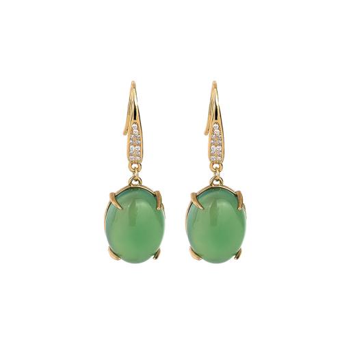 Cubic Zirconia Micro Pave Brass Earring, with Synthetic Jade, fashion jewelry & micro pave cubic zirconia & for woman, 37mm 