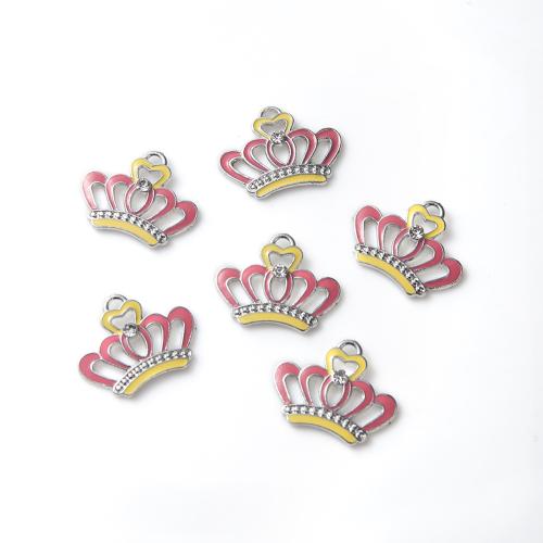 Zinc Alloy Crown Pendants, silver color plated, DIY & enamel & with rhinestone, mixed colors Approx 