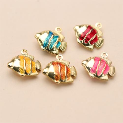 Enamel Brass Pendants, Fish, gold color plated, DIY 