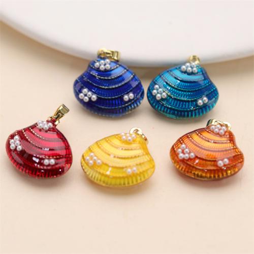 Enamel Brass Pendants, with Plastic Pearl, Shell, gold color plated, DIY 