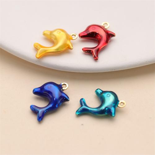 Enamel Brass Pendants, Dolphin, gold color plated, DIY 