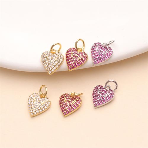 Cubic Zirconia Micro Pave Brass Pendant, Heart, plated, DIY & micro pave cubic zirconia 9mm 