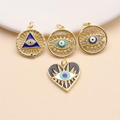 Fashion Evil Eye Pendant, Brass, gold color plated & DIY & micro pave cubic zirconia & enamel 