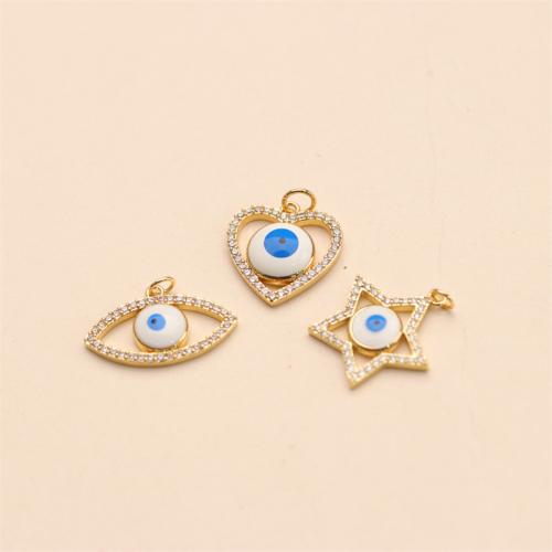 Fashion Evil Eye Pendant, Brass, gold color plated & DIY & micro pave cubic zirconia & enamel 