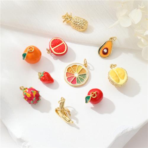 Enamel Brass Pendants, Fruit, gold color plated & DIY 