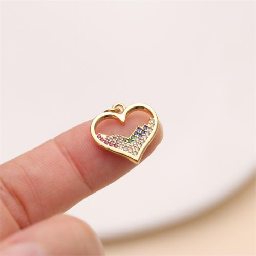 Cubic Zirconia Micro Pave Brass Pendant, Heart, gold color plated, DIY & micro pave cubic zirconia, 18mm 