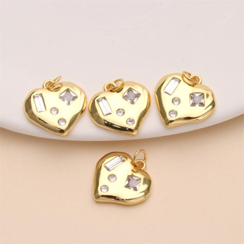 Cubic Zirconia Micro Pave Brass Pendant, Heart, gold color plated, DIY & micro pave cubic zirconia, 17mm 