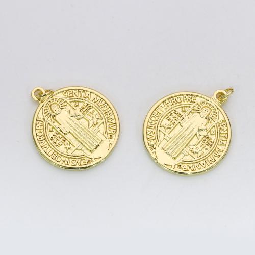 Brass Jewelry Pendants, Round, gold color plated, DIY 