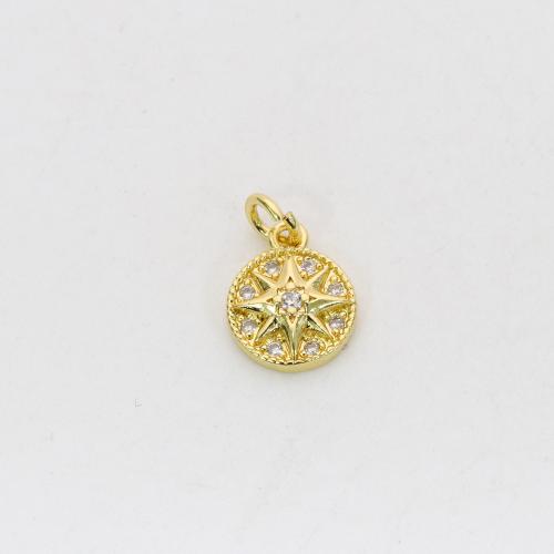 Cubic Zirconia Micro Pave Brass Pendant, Round, gold color plated, DIY & micro pave cubic zirconia 