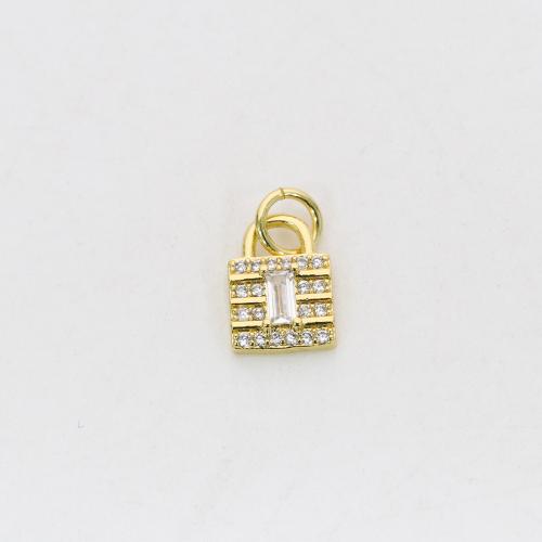 Cubic Zirconia Micro Pave Brass Pendant, Lock, gold color plated, DIY & micro pave cubic zirconia 