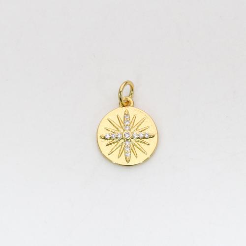 Cubic Zirconia Micro Pave Brass Pendant, Round, gold color plated, DIY & micro pave cubic zirconia 