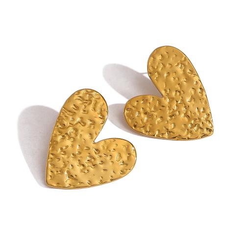 Stainless Steel Stud Earring, 304 Stainless Steel, Heart, gold color plated, fashion jewelry, gold 