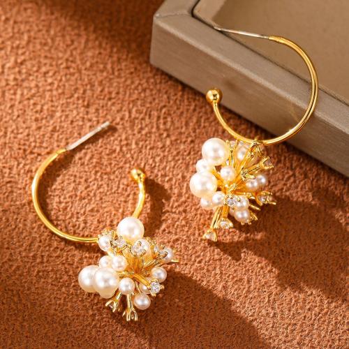 Rhinestone Brass Drop Earring, with ABS Plastic Pearl, gold color plated, fashion jewelry & with rhinestone, golden 