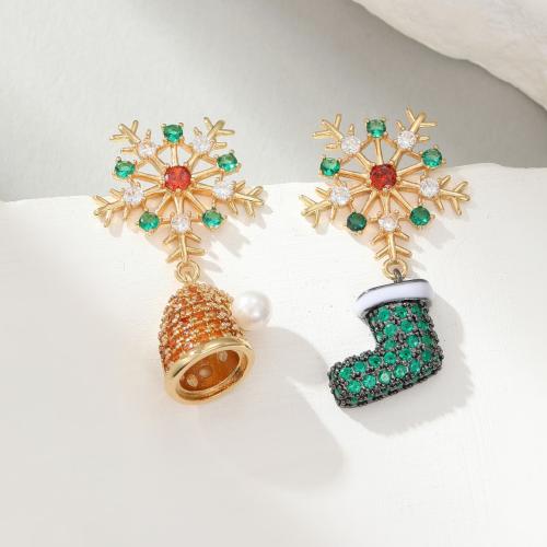 Christmas Earrings, Brass, plated, fashion jewelry & with rhinestone, mixed colors 