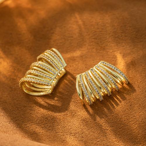 Brass Earring Clip, gold color plated, fashion jewelry & with rhinestone, golden 