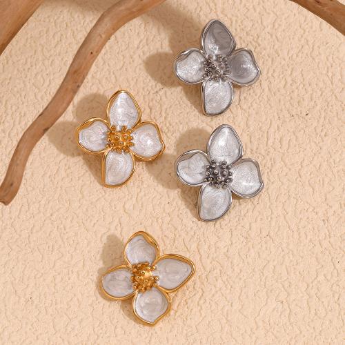 Stainless Steel Stud Earring, 304 Stainless Steel, Flower, plated, fashion jewelry & enamel 