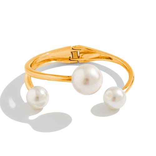 Zinc Alloy Cuff Bangle, with ABS Plastic Pearl, plated, fashion jewelry 