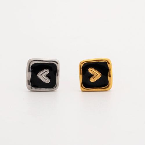 Stainless Steel Stud Earring, 304 Stainless Steel, Square, Vacuum Ion Plating, fashion jewelry & for woman & enamel 