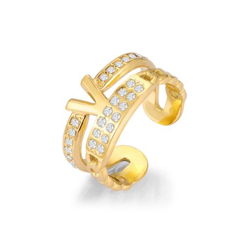 Cubic Zirconia anillo de dedo de acero inoxidable, acero inoxidable 304, Recubrimiento iónico al vacío, micro arcilla de zirconia cúbica & para mujer, dorado, Vendido por UD