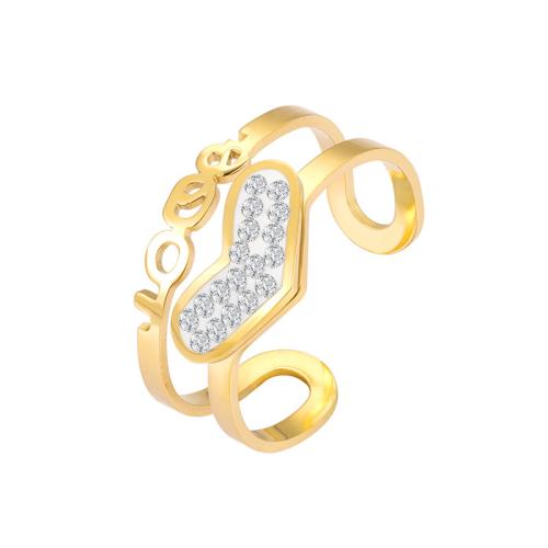 Cubic Zirconia anillo de dedo de acero inoxidable, acero inoxidable 304, Corazón, Recubrimiento iónico al vacío, micro arcilla de zirconia cúbica & para mujer, dorado, Vendido por UD