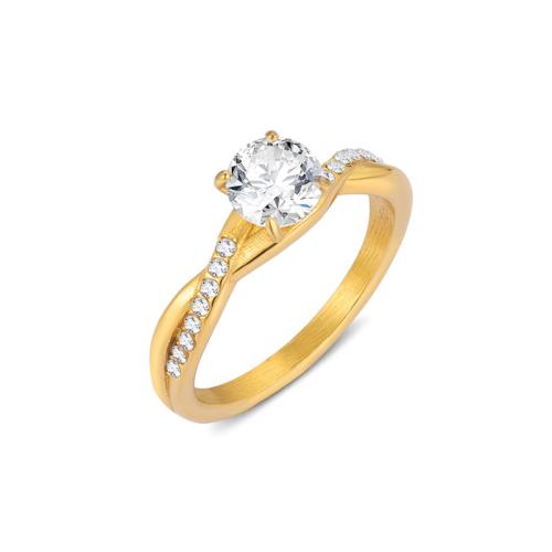 Cubic Zirconia anillo de dedo de acero inoxidable, acero inoxidable 304, Recubrimiento iónico al vacío, micro arcilla de zirconia cúbica & para mujer, dorado, Inner diameter 22MM, Vendido por UD