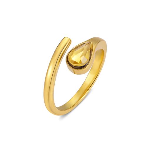 Cubic Zirconia anillo de dedo de acero inoxidable, acero inoxidable 304, Recubrimiento iónico al vacío, micro arcilla de zirconia cúbica & para mujer, dorado, Vendido por UD