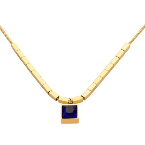 Stainless Steel Jewelry Necklace, 304 Stainless Steel, with Sapphire​, Vacuum Ion Plating, for woman, gold Approx 51 cm 