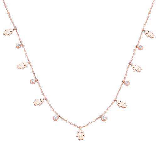 Cubic Zirconia Stainless Steel Necklace, 304 Stainless Steel, Vacuum Ion Plating, micro pave cubic zirconia & for woman, rose gold color Approx 46 cm 