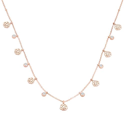 Cubic Zirconia Stainless Steel Necklace, 304 Stainless Steel, Rose, Vacuum Ion Plating, micro pave cubic zirconia & for woman, rose gold color Approx 46 cm 