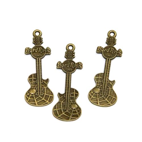 Musical Instrument Shaped Zinc Alloy Pendants, Guitar, antique bronze color plated, DIY [