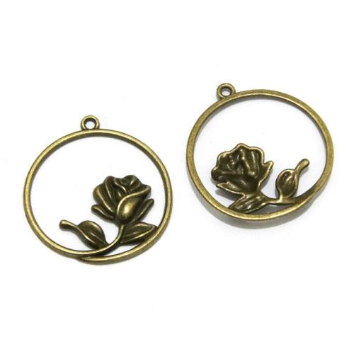 Zinc Alloy Flower Pendants, Rose, antique bronze color plated, DIY [