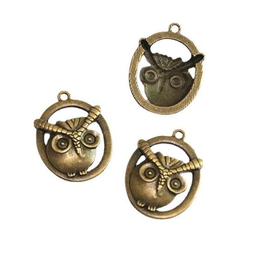 Zinc Alloy Animal Pendants, Owl, antique bronze color plated, DIY [