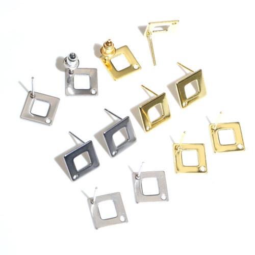 Stainless Steel Earring Stud Component, 304 Stainless Steel, Square, DIY & hollow 12mm 