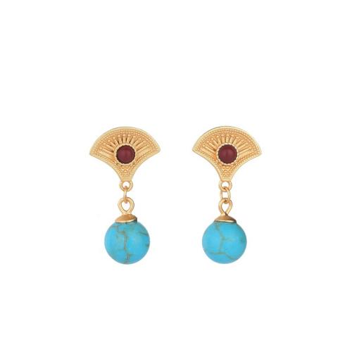 Brass Drop Earring, with Synthetic Turquoise & Synthetic Agate, fashion jewelry & for woman, 25mm 