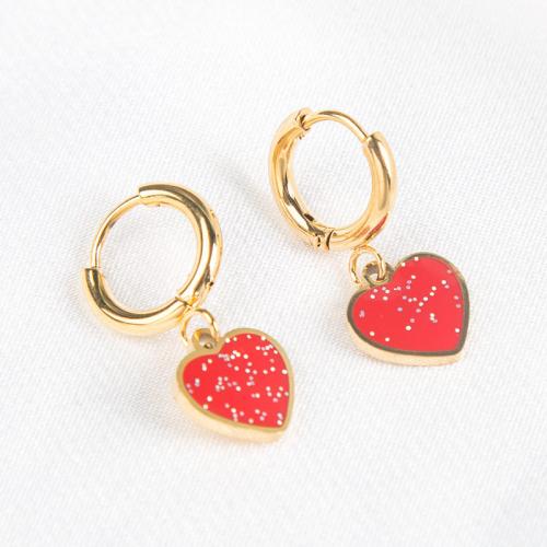 Stainless Steel Drop Earring, 304 Stainless Steel, Heart, fashion jewelry & for woman & enamel 