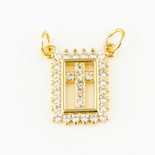 Cubic Zirconia Micro Pave Brass Pendant, Unisex & micro pave cubic zirconia & double-hole, golden 