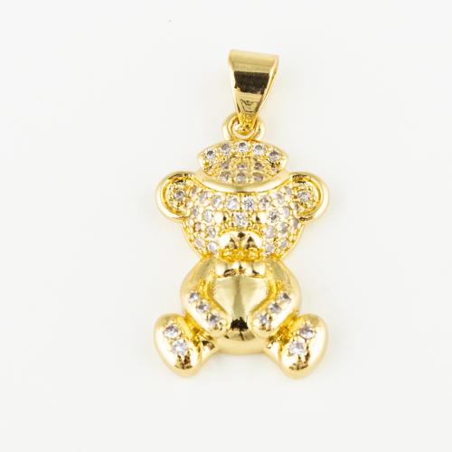 Cubic Zirconia Micro Pave Brass Pendant, Bear, fashion jewelry & Unisex & micro pave cubic zirconia, golden Approx 3mm 