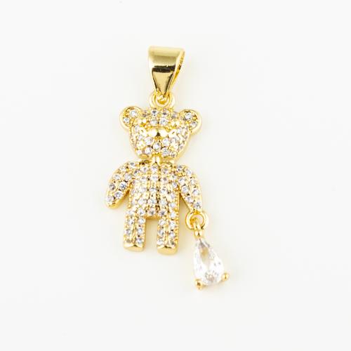 Cubic Zirconia Micro Pave Brass Pendant, Bear, fashion jewelry & Unisex & micro pave cubic zirconia, golden Approx 3mm 