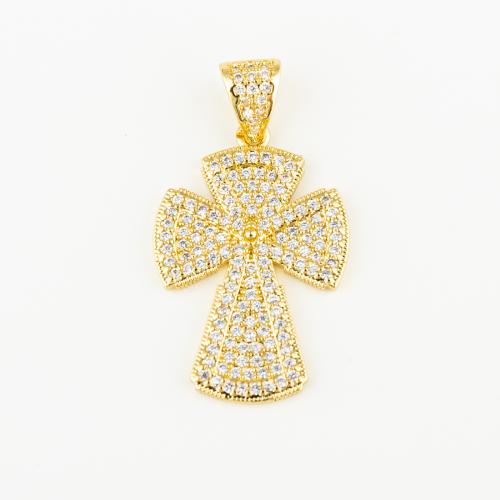 Cubic Zirconia Micro Pave Brass Pendant, with Cubic Zirconia, Cross, fashion jewelry & Unisex, golden Approx 4mm 