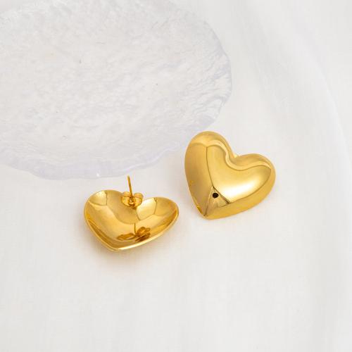 Stainless Steel Stud Earring, 304 Stainless Steel, Heart, 18K gold plated, fashion jewelry & for woman, golden 